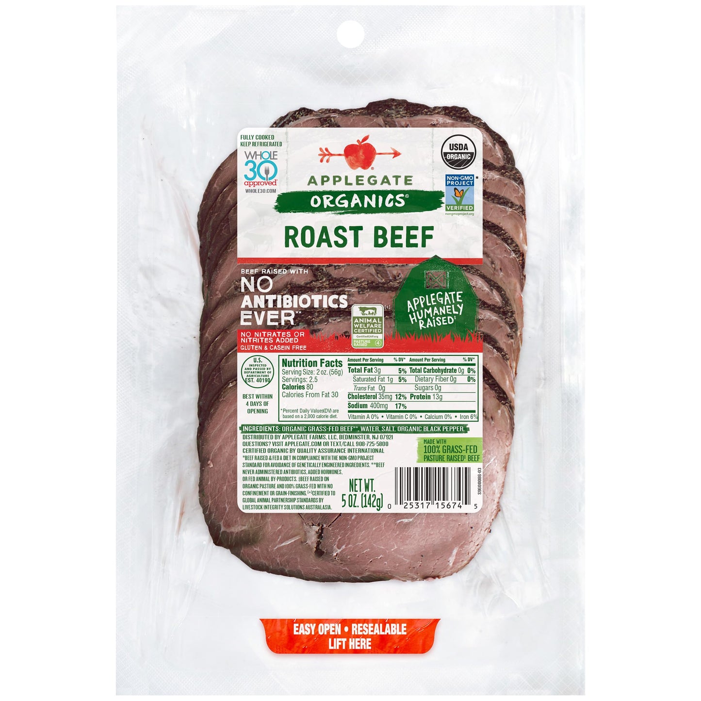 Applegate, Organic Roast Beef Sliced, 5oz