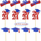 Graduation Cupcake Toppers Grad Party Decoration Food Picks Congrats Glitter Diploma Cap School Colors Supplies 24 Pcs Red Blue