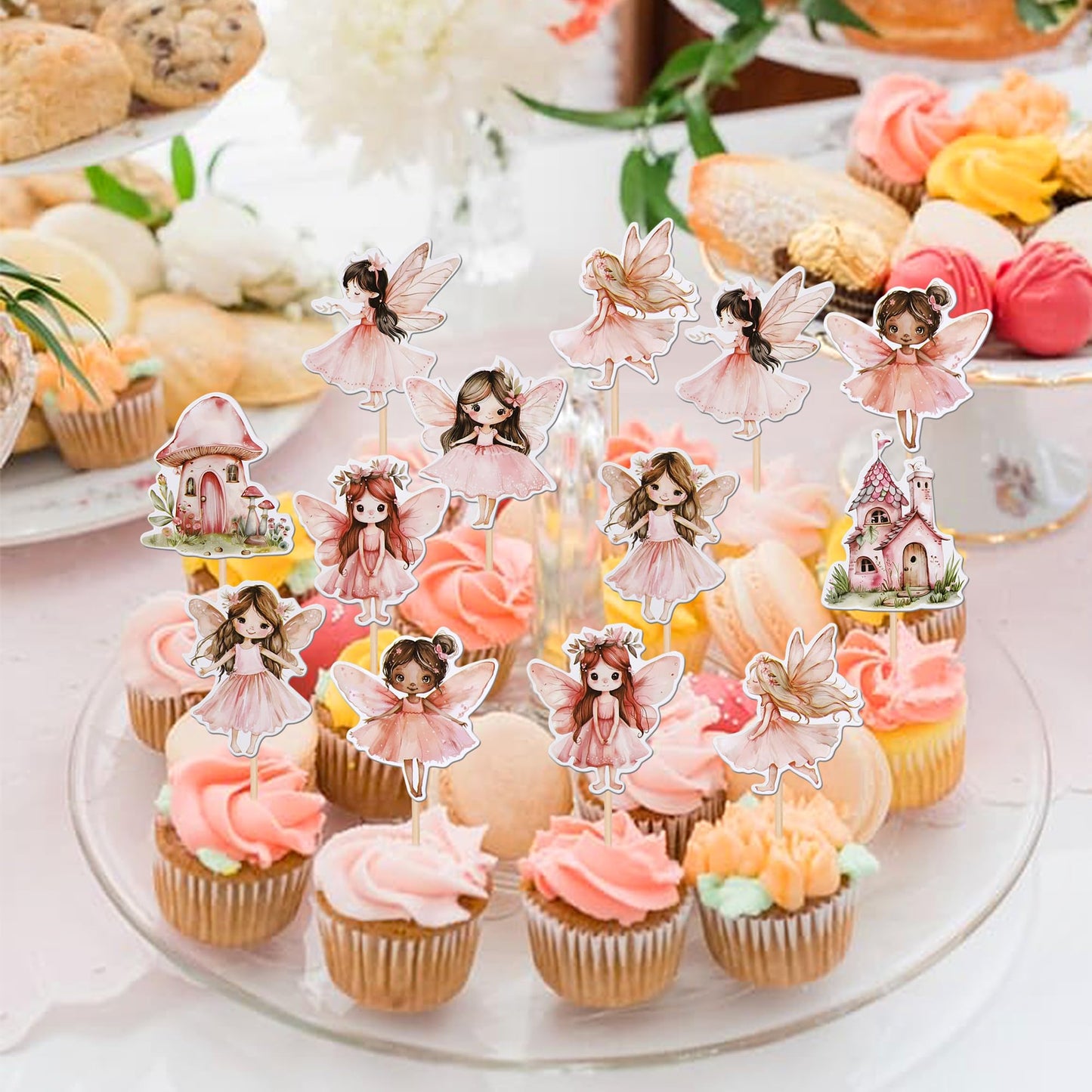 40 Pcs Fairy Cupcake Toppers Flower Wing Angel Fairy Cupcake Picks Ballet Dancer Fairies Party Cupcake Decoration For Wonderland