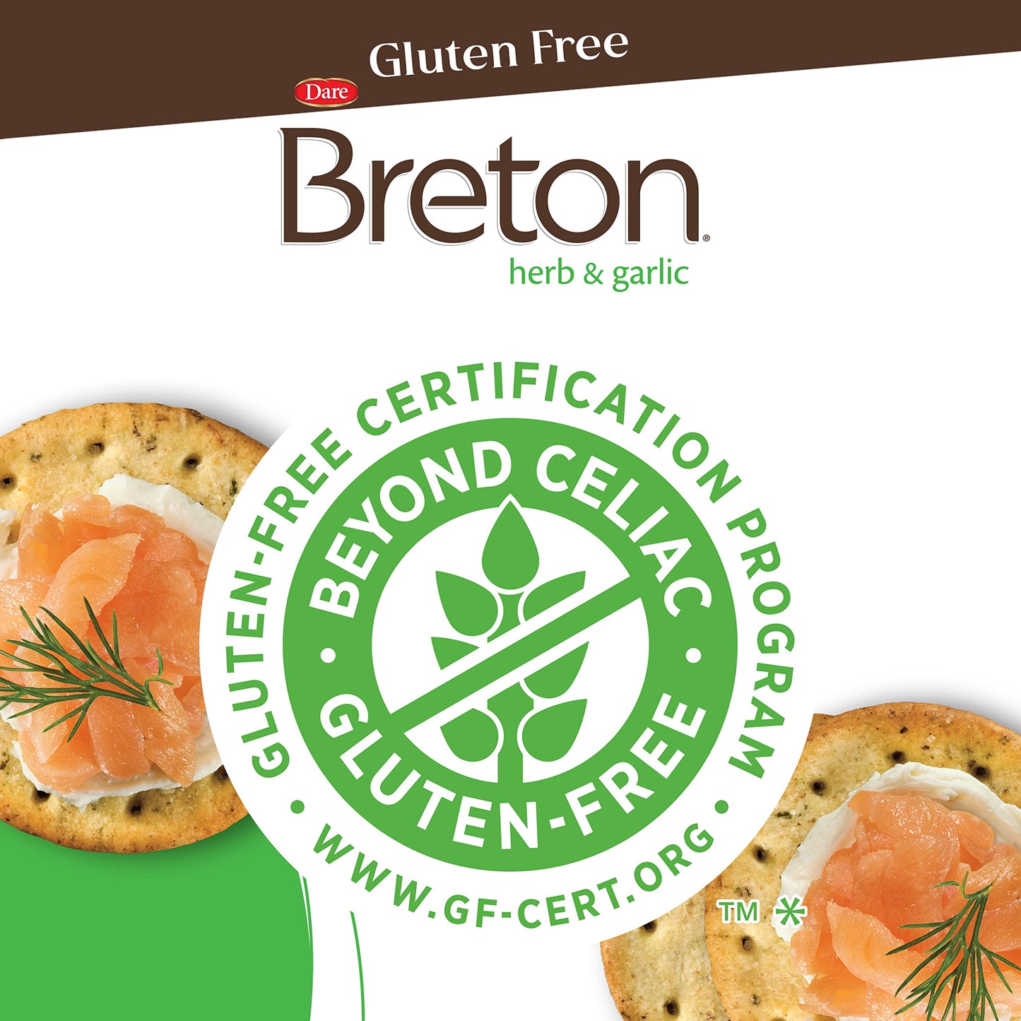 Dare Breton Gluten Free Crackers, Herb And Garlic, 4.76 Oz Box (Pack Of 6) - Healthy Gluten Free Snacks With No Artificial Color