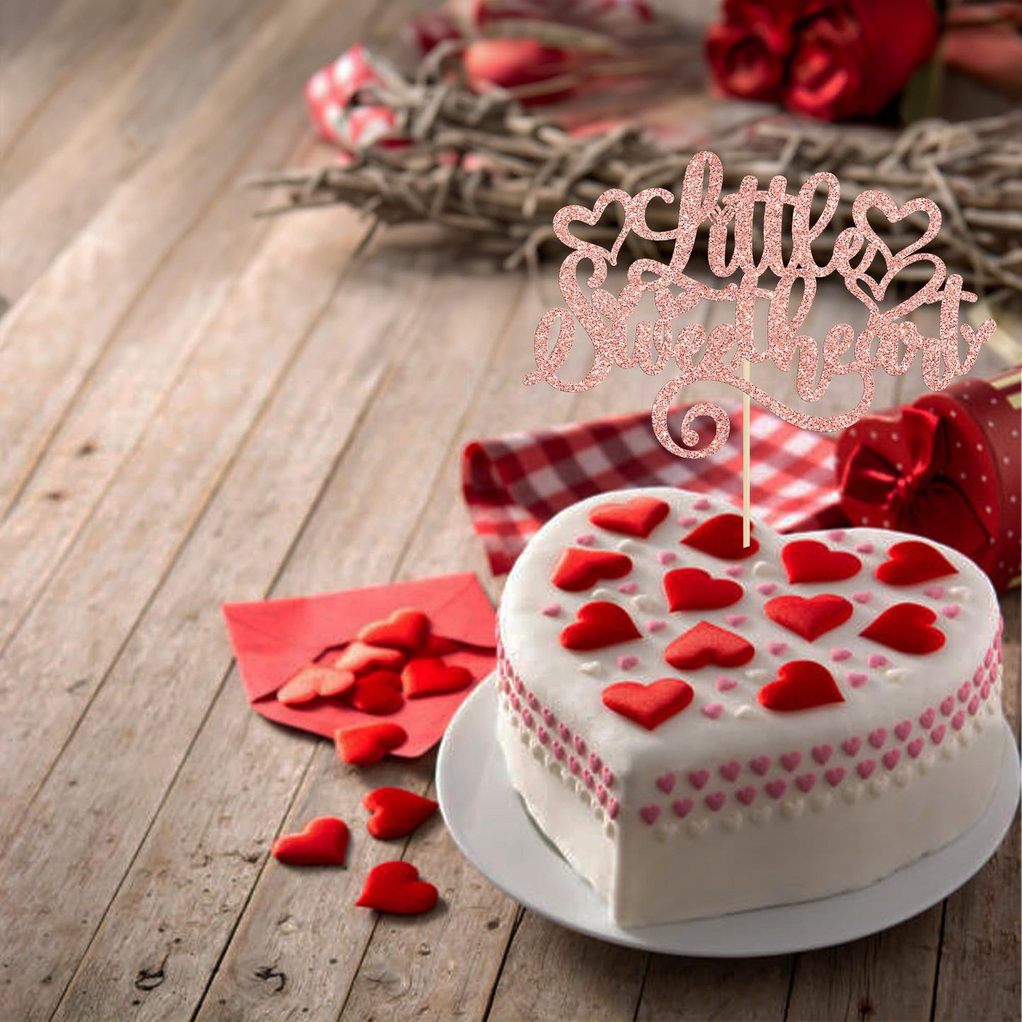 Ephlyn 1Pc Little Sweetheart Cake Topper Pink Glitter Sweet Love Wedding Bridal Shower Valentine'S Day Cake Pick For Valentine'S