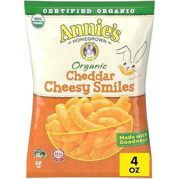Annies Organic Cheddar Cheesy Smiles, Baked Corn Puffs, Gluten Free, 4 oz