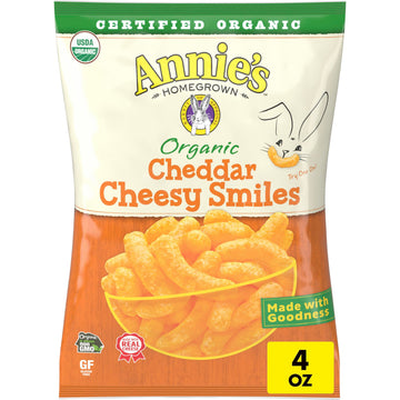 Annies Organic Cheddar Cheesy Smiles, Baked Corn Puffs, Gluten Free, 4 oz