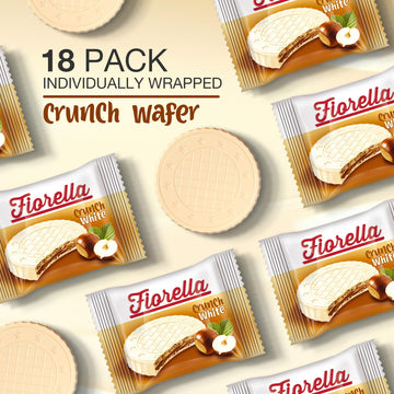 Fiorella Crunch Wafer Cookies, White Chocolate, Hazelnut Cream Filling, 18 Count, Individually Wrapped Snacks
