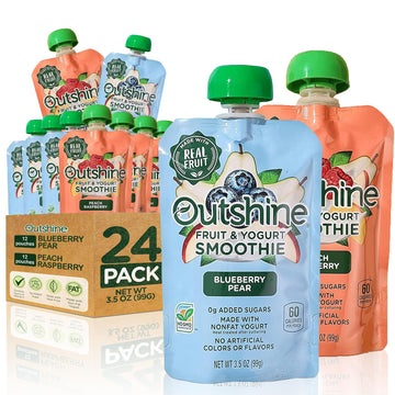 Outshine Fruit Smoothie Pouches Variety Pack - Ready-to-Drink Smoothies -Perfect for Kids and mature-themed On-the-Go -Fruit & Yogurt Pouches for Snacking - (24 Count)