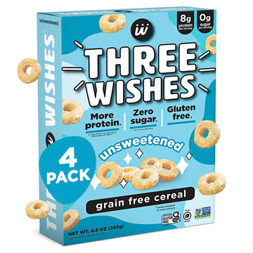 Plant-Based and Vegan Breakfast Cereal by Three Wishes - Unsweetened, 4 Pack - More Protein and Less Sugar Snack - Gluten-Free, 