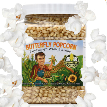 Princeton Popcorn White Butterfly Hulless Popcorn Kernels - Easy-Eating, Baby Small Tender Popping Corn, Non-Gmo Popcorn Kernels