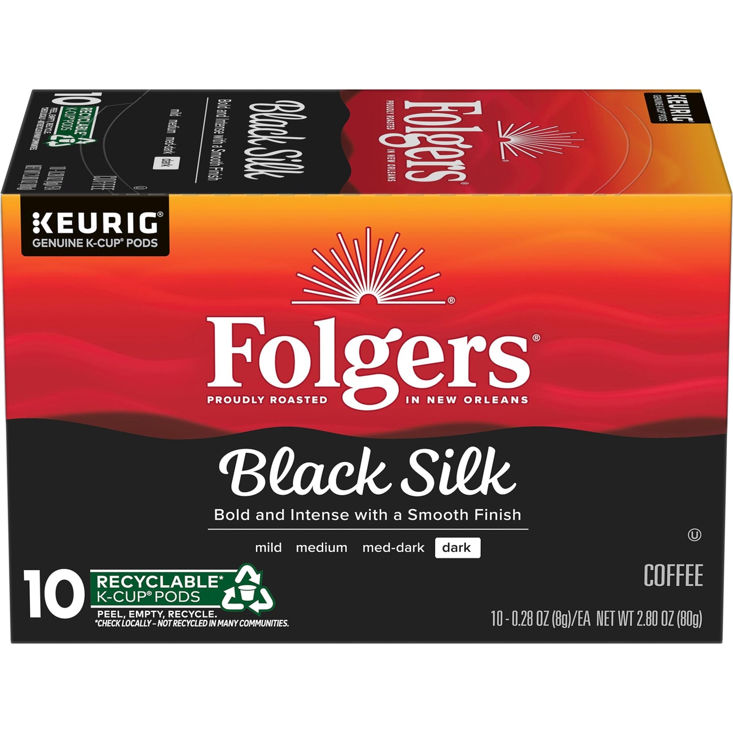 Folgers Black Silk Coffee  Dark Roast  Keurig K-Cup Pods  10 Count Box