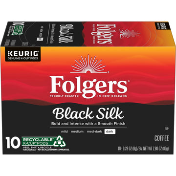 Folgers Black Silk Coffee  Dark Roast  Keurig K-Cup Pods  10 Count Box
