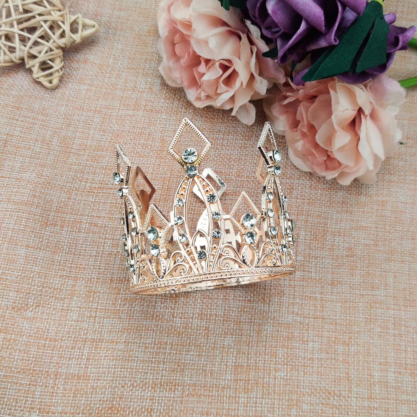 Mini Crown Cake Topper Crystal Headpiece Tiara Rhinestone Crown Cake Decoration For Wedding Birthday Baby Shower Party Favors (R