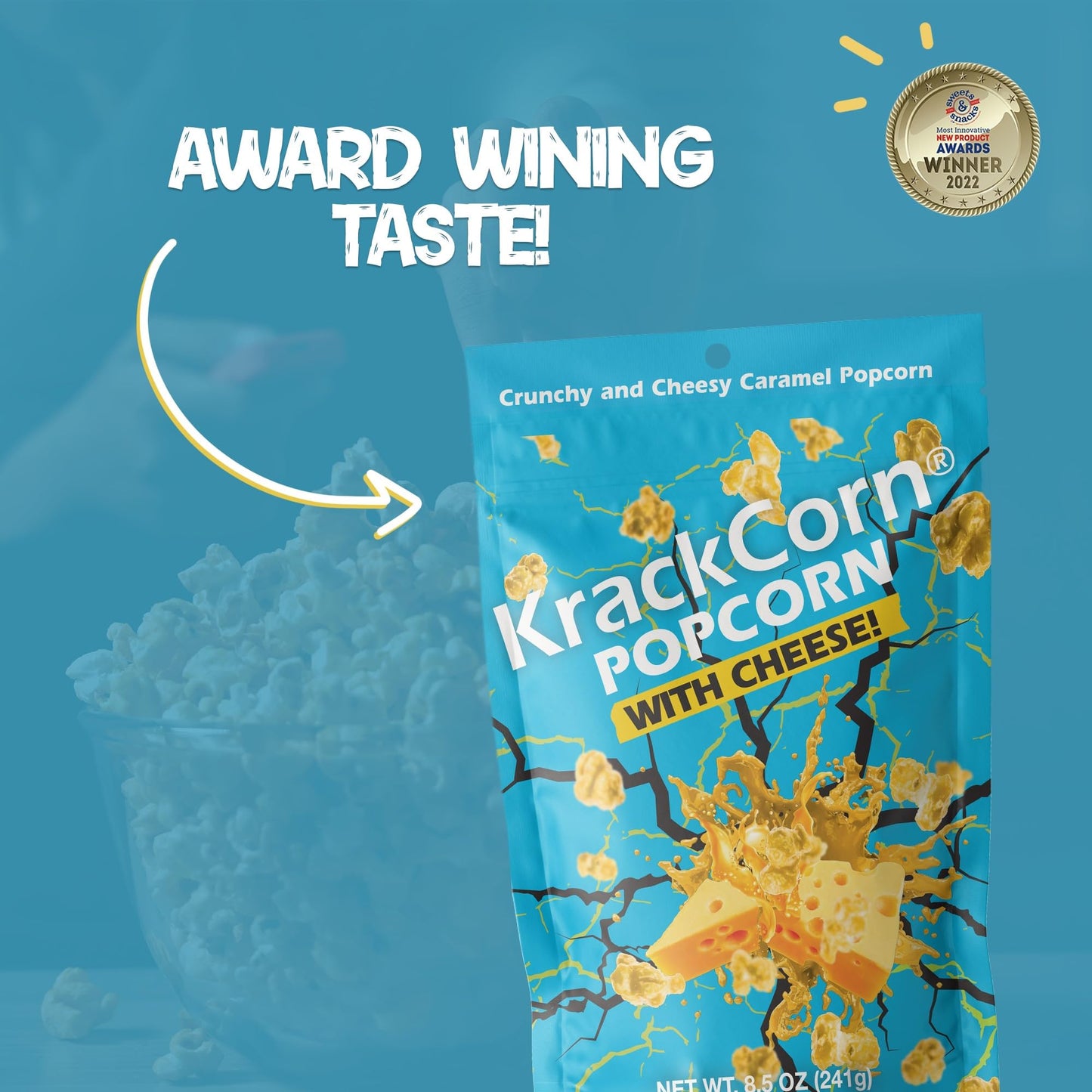 KrackCorn Cheddar Cheese Popcorn - Gluten-Free, Non-GMO, Sweet & Salty Gourmet Snack - 8.5 Ounce (Pack of 2)