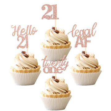 24 Pcs 21St Birthday Cupcake Toppers Legal Hello 21 Twenty One Cupcake Picks 21St Birthday Cake Decorations Supplies Rose Gold