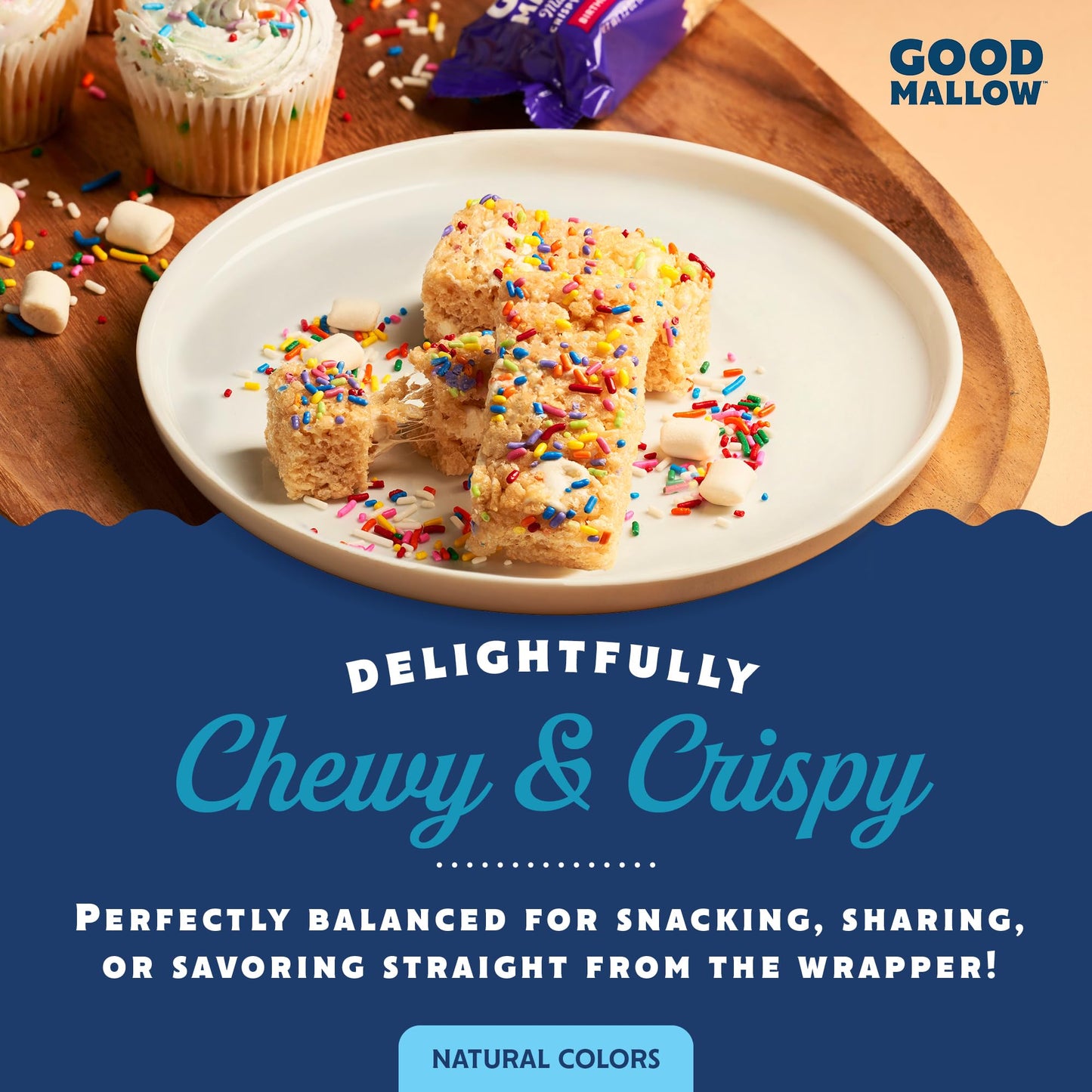 GoodMallow Vegan Rice Crispy  Individually Wrapped Box of 6  Kosher Vegan Snacks  Gluten Free Dairy Free Snacks for Kids & mature-themeds - Healthy Sweets Made with Gourmet Marshmallows (Birthday Cake)