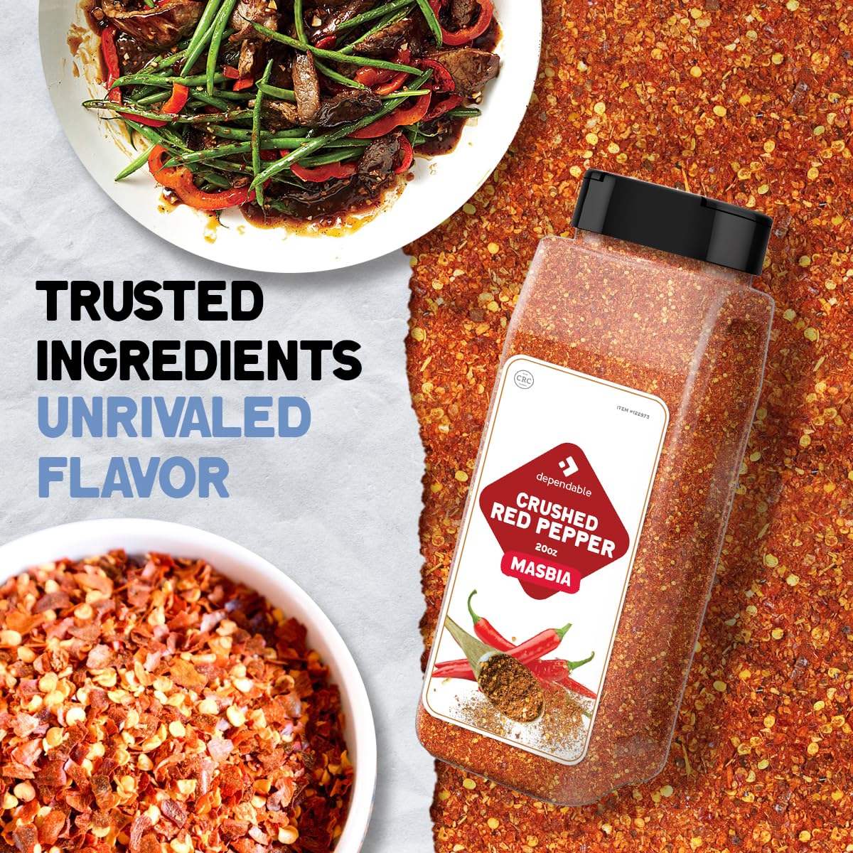 Dependable Foods Crushed Red Pepper Flakes – 20 Oz. Container Bulk Size - Kosher Spice Seasoning For Chefs & Culinary Enthusiasts Adds Heat & Depth To Pizza, Pasta, Stir-Fries Non-Gmo & Allergen-Free