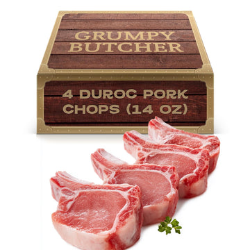 Grumpy Butcher Enhanced Pork Chops – Heritage Duroc Bone-In Pork Loin Chops (4 Pack, 14 Oz Each, 3.5 Lb) – Frozen Gourmet Pork Chop Meat | Vacuum-Sealed & Grill Ready For Holiday, Bbq & Dinner Gifts