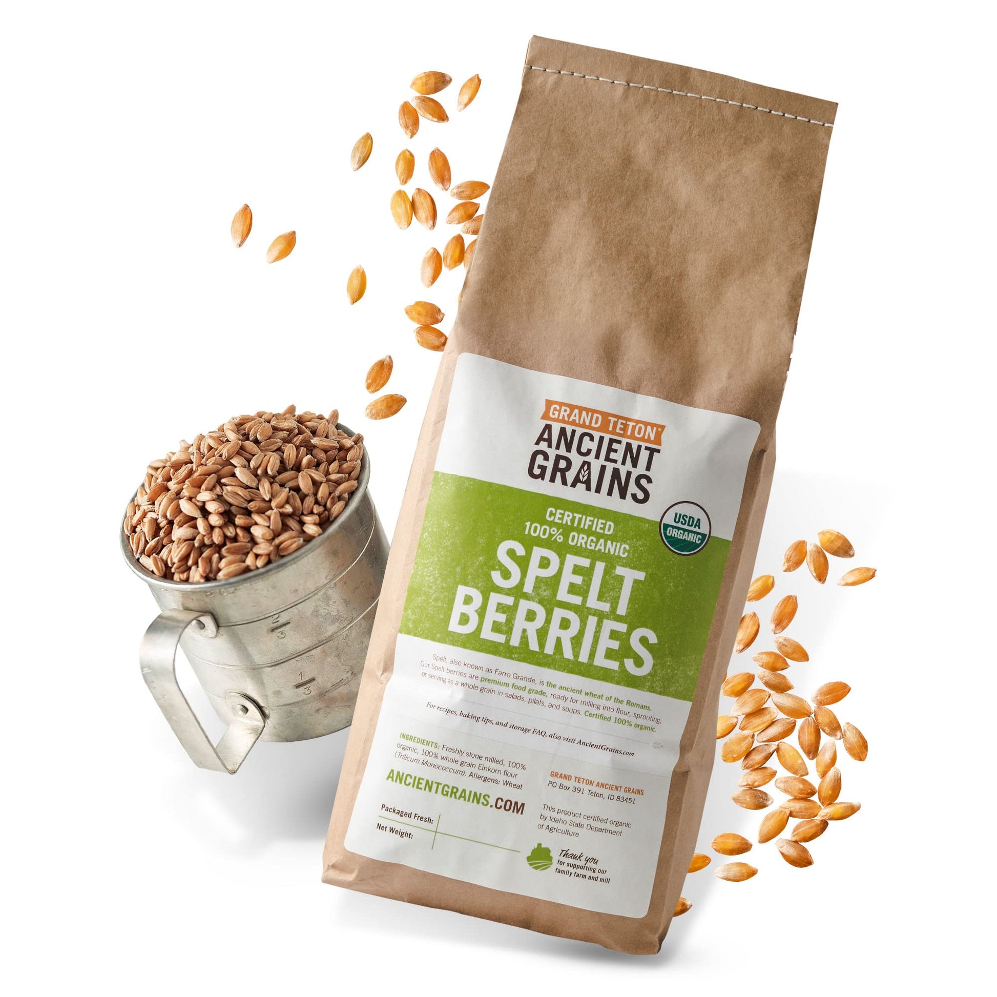 Grand Teton Ancient Grains - 100% Organic Spelt Berries, 5 Lbs, Whole Unmilled Spelt Berries, Us-Grown Farro Organic Grain, Nutr