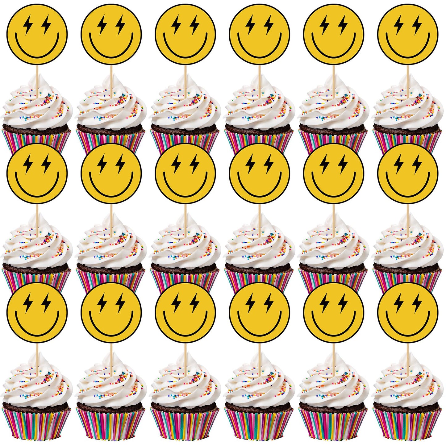 Seajan 48 Pcs One Happy Dude Birthday Cupcake Toppers Smile Face 1St Birthday Cake Topper Hippie First Birthday Decoration Mini
