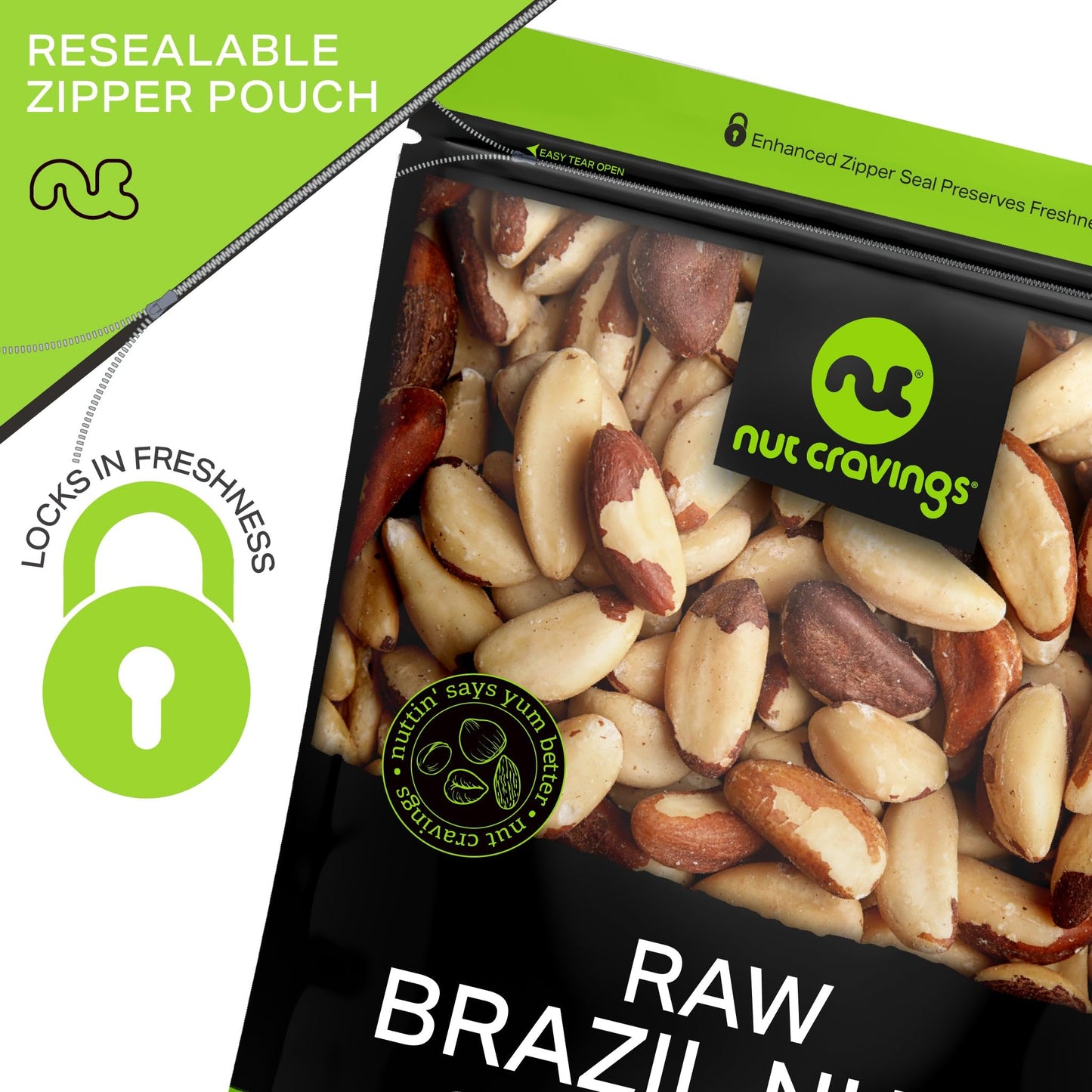 NUT CRAVINGS - Raw Brazil Nuts, Unsalted, No Shell, Whole, (32oz - 2 LB) Bulk Nuts Packed Fresh in Resealable Bag - Kosher Healt