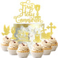 ZHUOWEISM Cupcake Toppers, 25 PCS Gold Glitter First Communion Picks, Bamboo, Small, Design 6