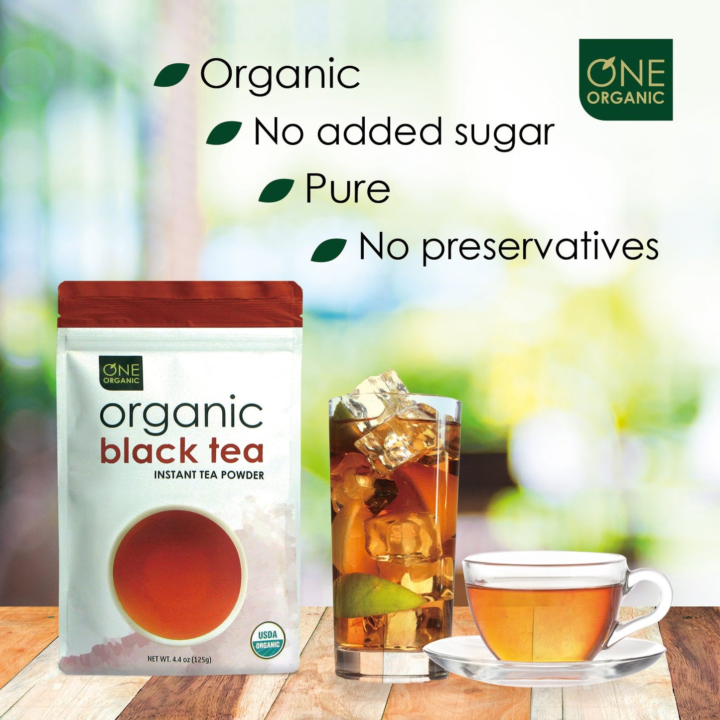One Organic Instant Tea Powder (Black) - 4.4 Oz. - 125 Servings - Usda Certified Organic - 100% Pure Tea - Instant Hot Or Iced Tea - Unsweetened