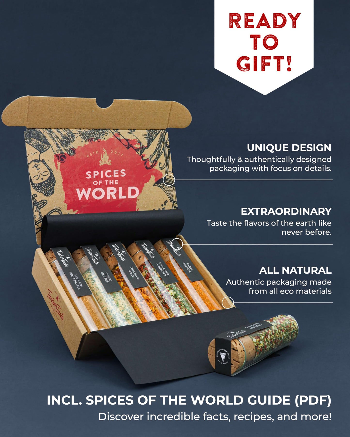 Timber Taste World Spice Collection - World Spice Gift Set - Gourmet Spices And Seasonings Set For Men & Women - International S