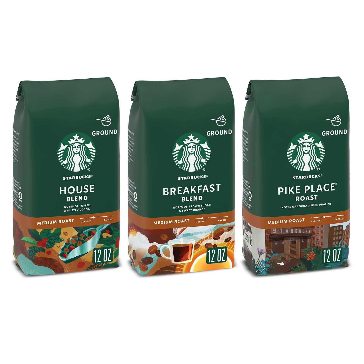 Starbucks Medium Roast Ground Coffee  Variety Pack  3 Bags (12 Oz Each)