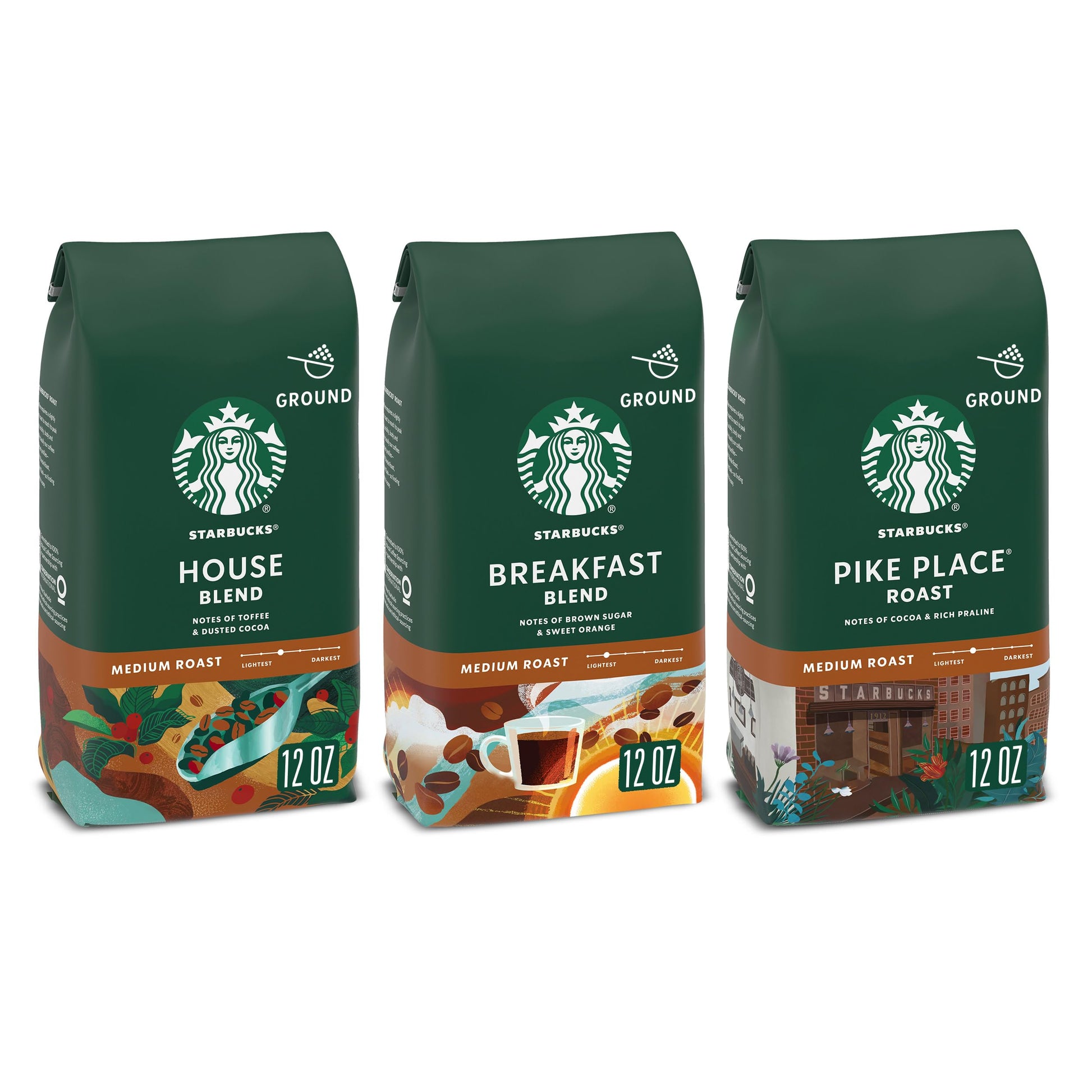 Starbucks Medium Roast Ground Coffee  Variety Pack  3 Bags (12 Oz Each)