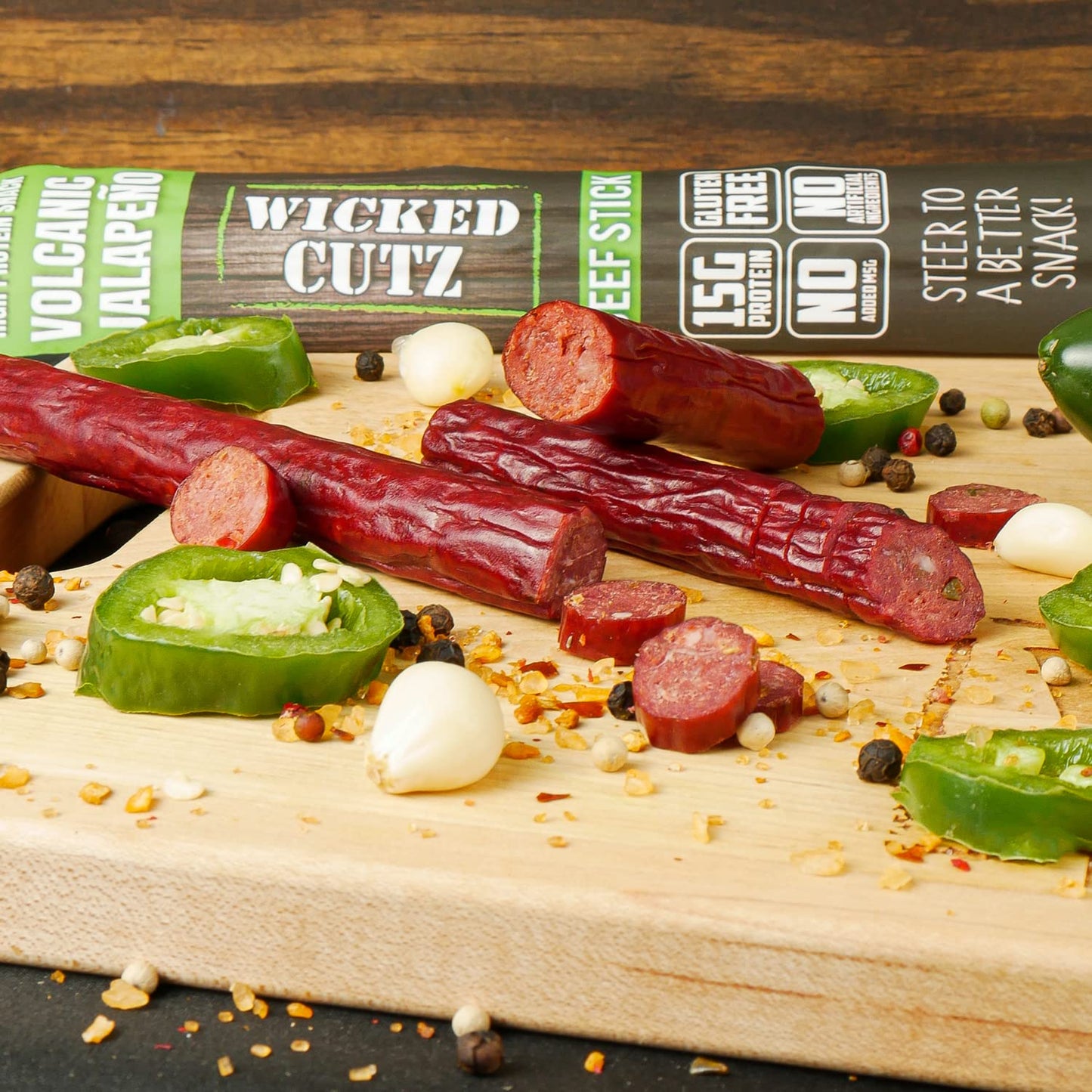 Wicked Cutz Spicy Beef Sticks, Extra Large, 15g Protein, Gluten Free, 1 Ounce (Pack of 12)