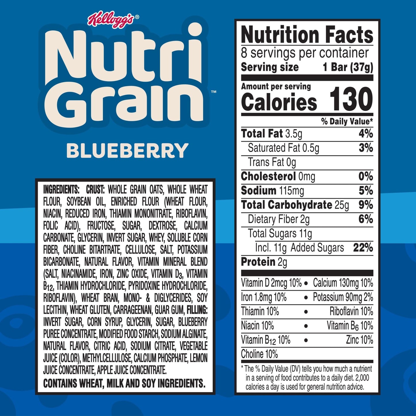 Nutri-Grain Soft Baked Breakfast Bars, Kids Snacks, Whole Grain, Blueberry (6 Boxes, 48 Count)