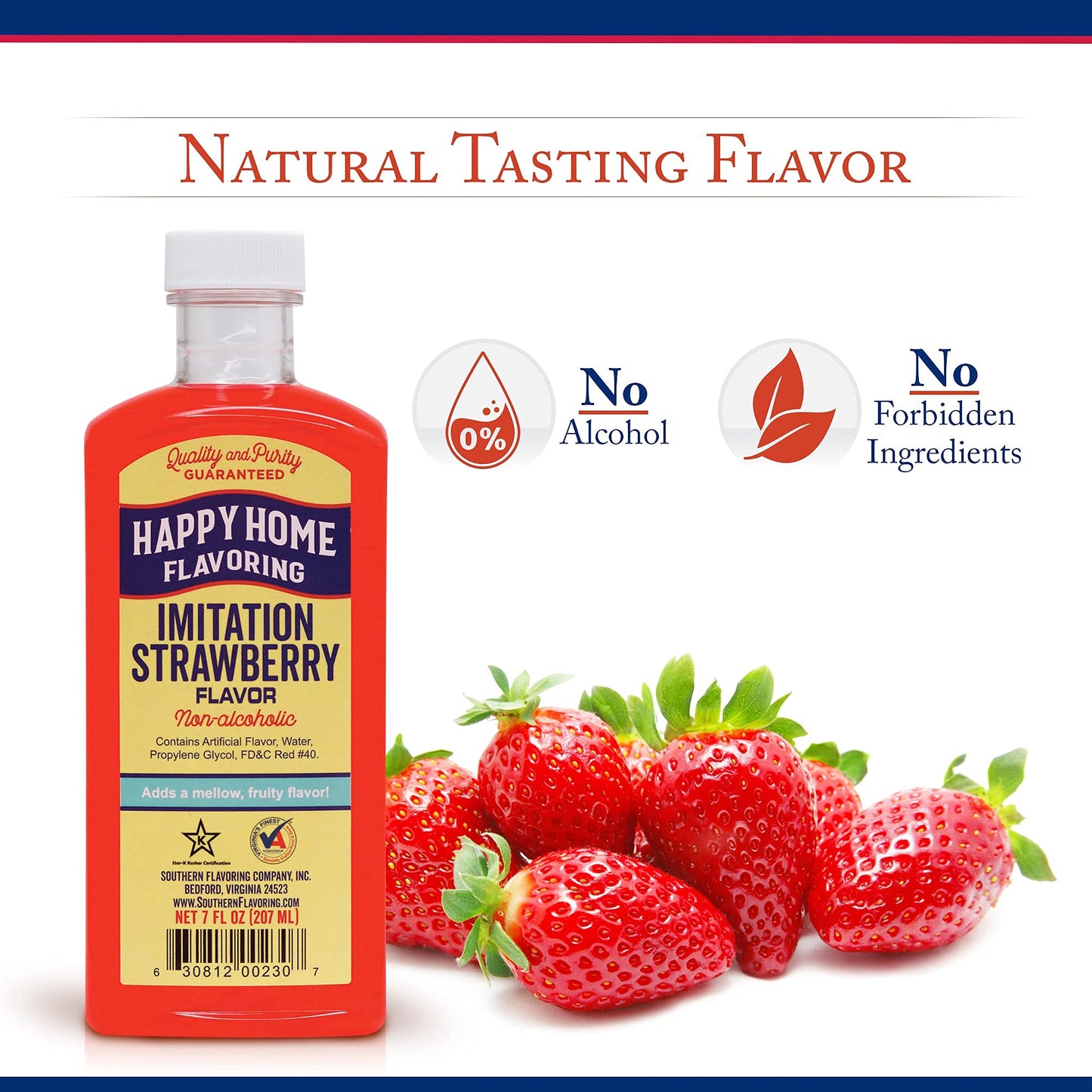 Happy Home Strawberry Flavoring, Non-  ic, Certified Kosher, 7 Fl Oz