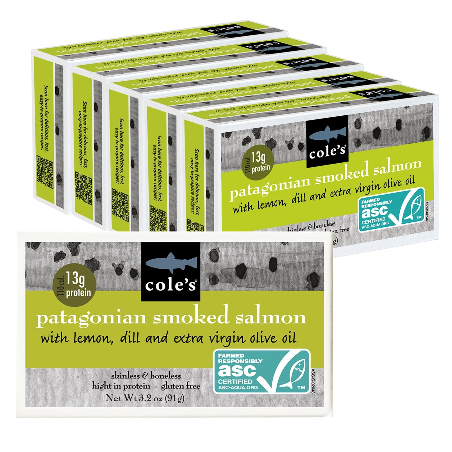 Coles Smoked Salmon Fillet with Lemon & Dill in Olive Oil, 3.2 oz, Pack of 5, 13g Protein