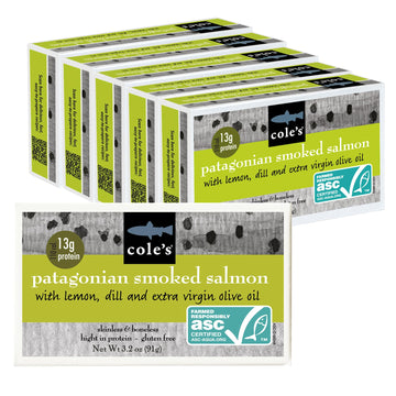 Coles Smoked Salmon Fillet with Lemon & Dill in Olive Oil, 3.2 oz, Pack of 5, 13g Protein