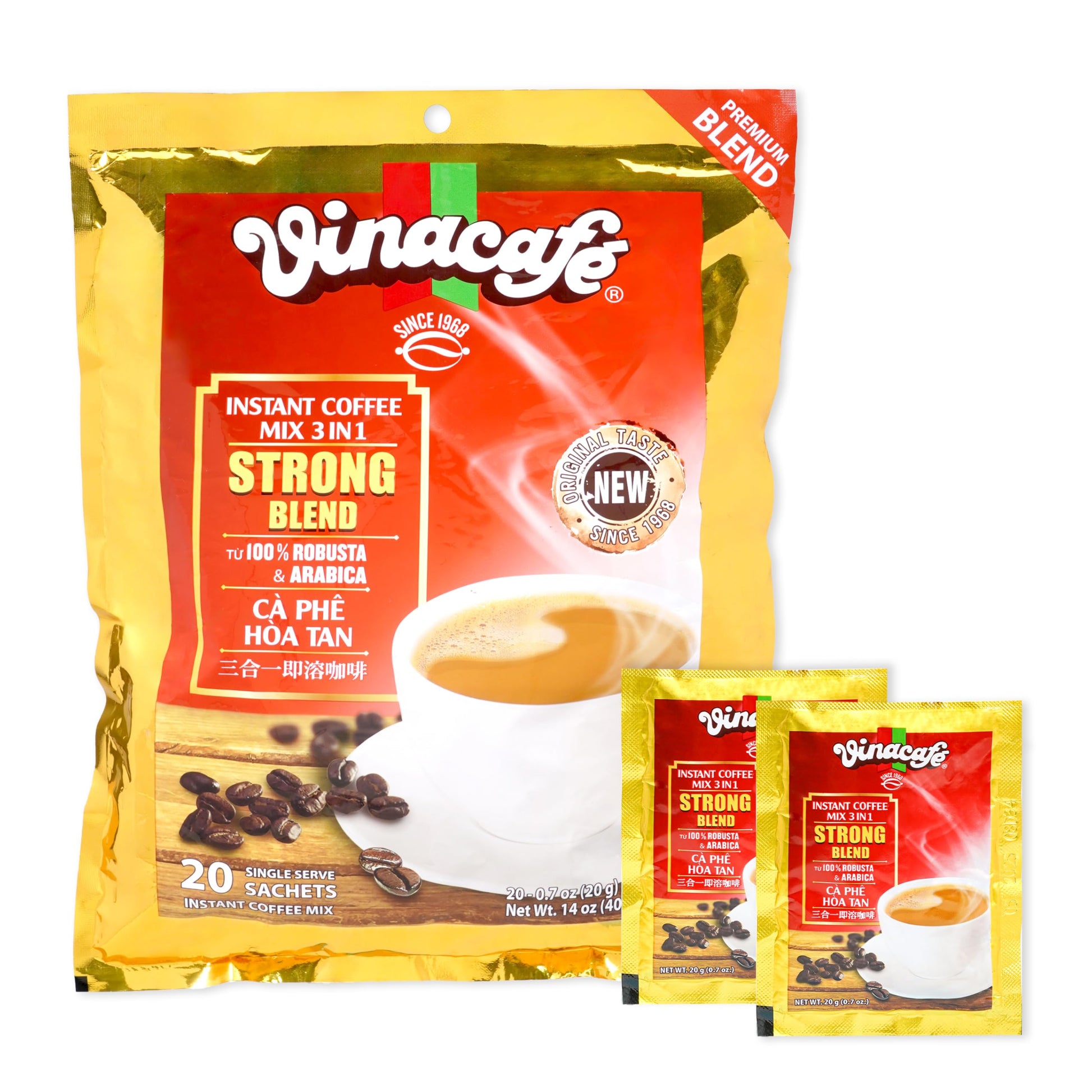 Vinacafe 3 in 1 Instant Coffee Sachets, Strong Rich Blend, 20 Count Pack