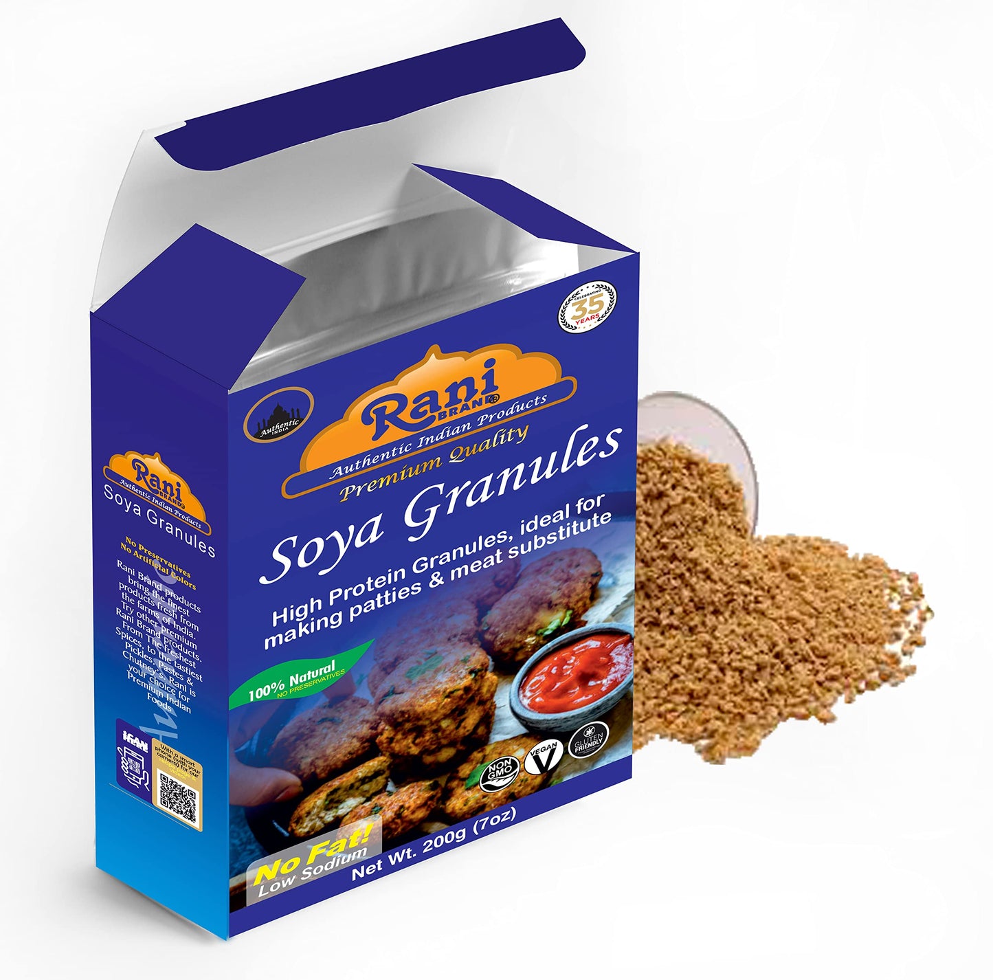 Rani Soya Granules (High Protien) 7Oz (200G) ~ All Natural, Salt-Free | Vegan | No Colors | Gluten Friendly | Non-Gmo | Kosher |
