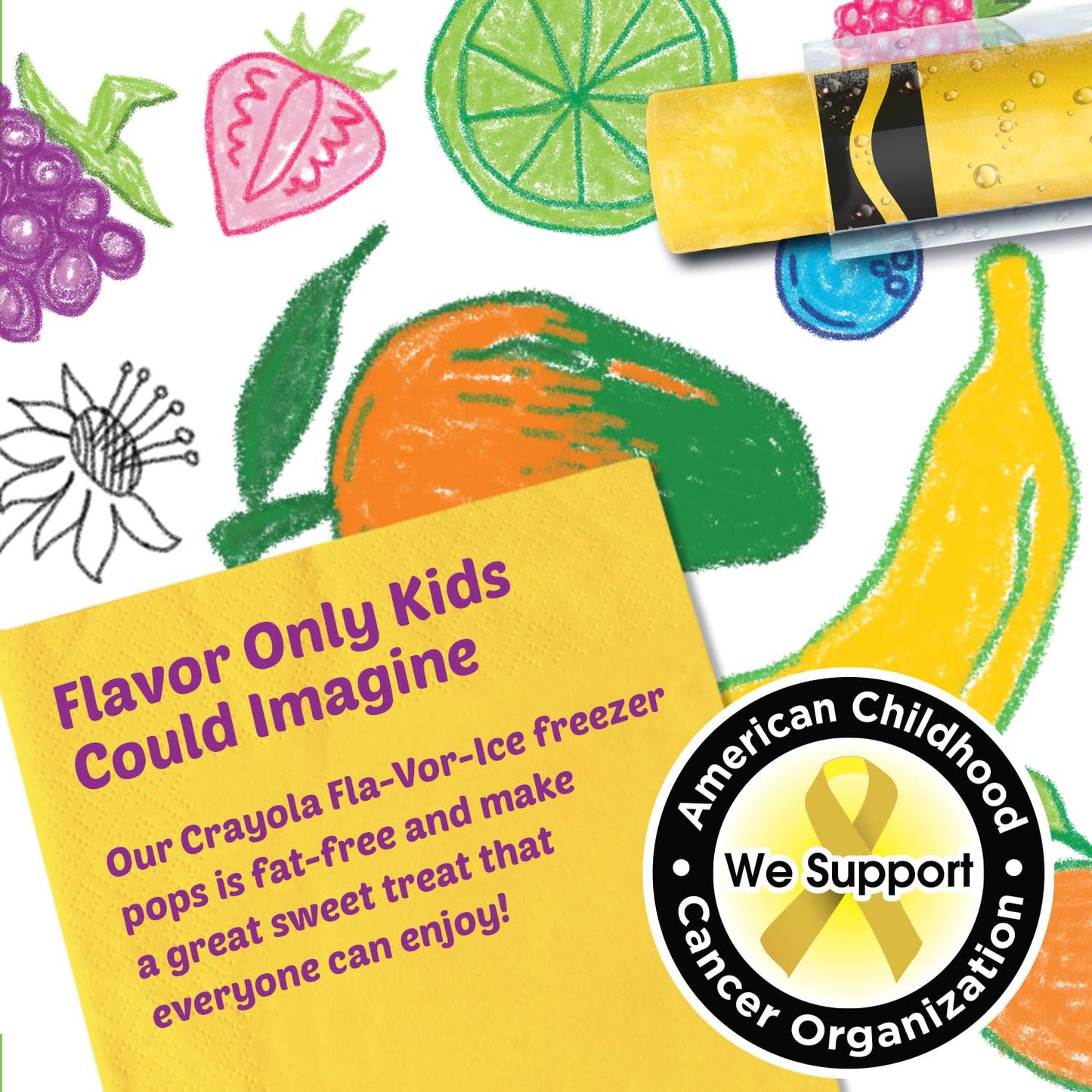 Crayola Fla-Vor-Ice Popsicle Variety Pack of 2 Oz Freezer Bars  Assorted Flavors  Banana Mango  Strawberry  Berry Punch  Orange  G  Lemon-Lime 96 Count