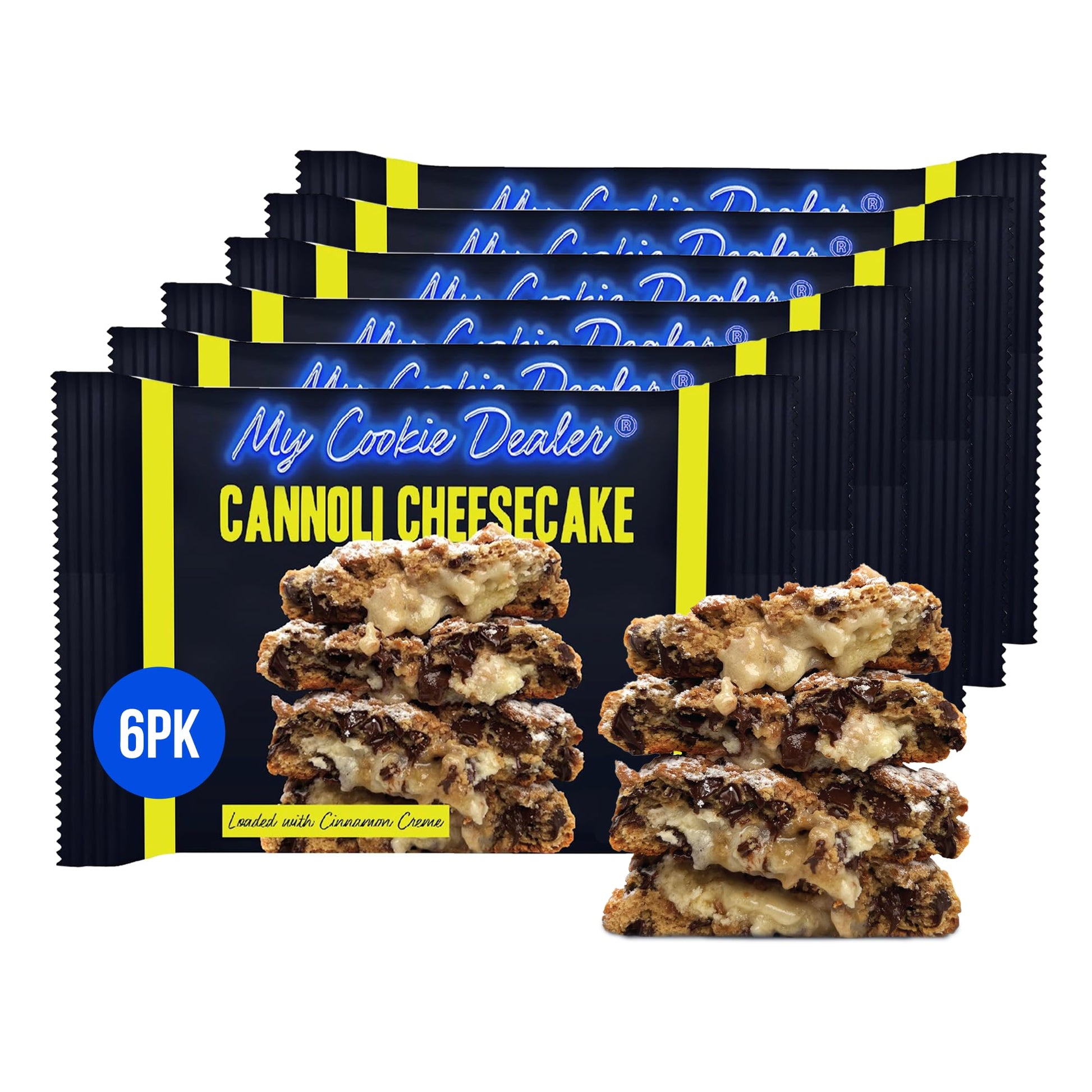 My Cookie Dealer Soft Baked Cookies, Cannoli Cheesecake (6-Pack, 4oz Cookie) - Cannoli Shell Batter Loaded with Chocolate Chips,