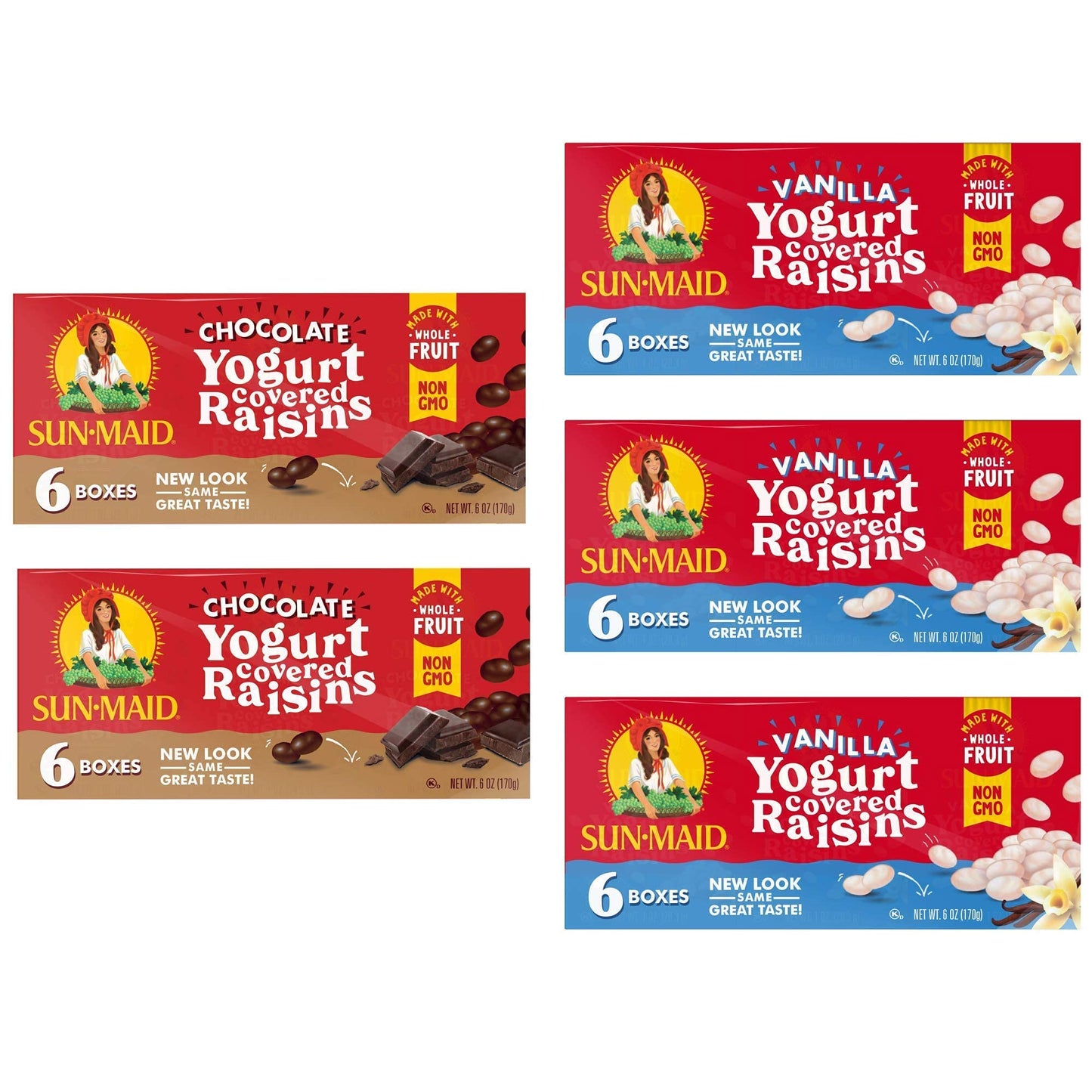 Sun-Maid  Yogurt Raisins Variety Pack (Pack Of 30), Vanilla (Pack Of 18), Chocolate (Pack Of 12), Dried Fruit, Non-Gmo, Healthy