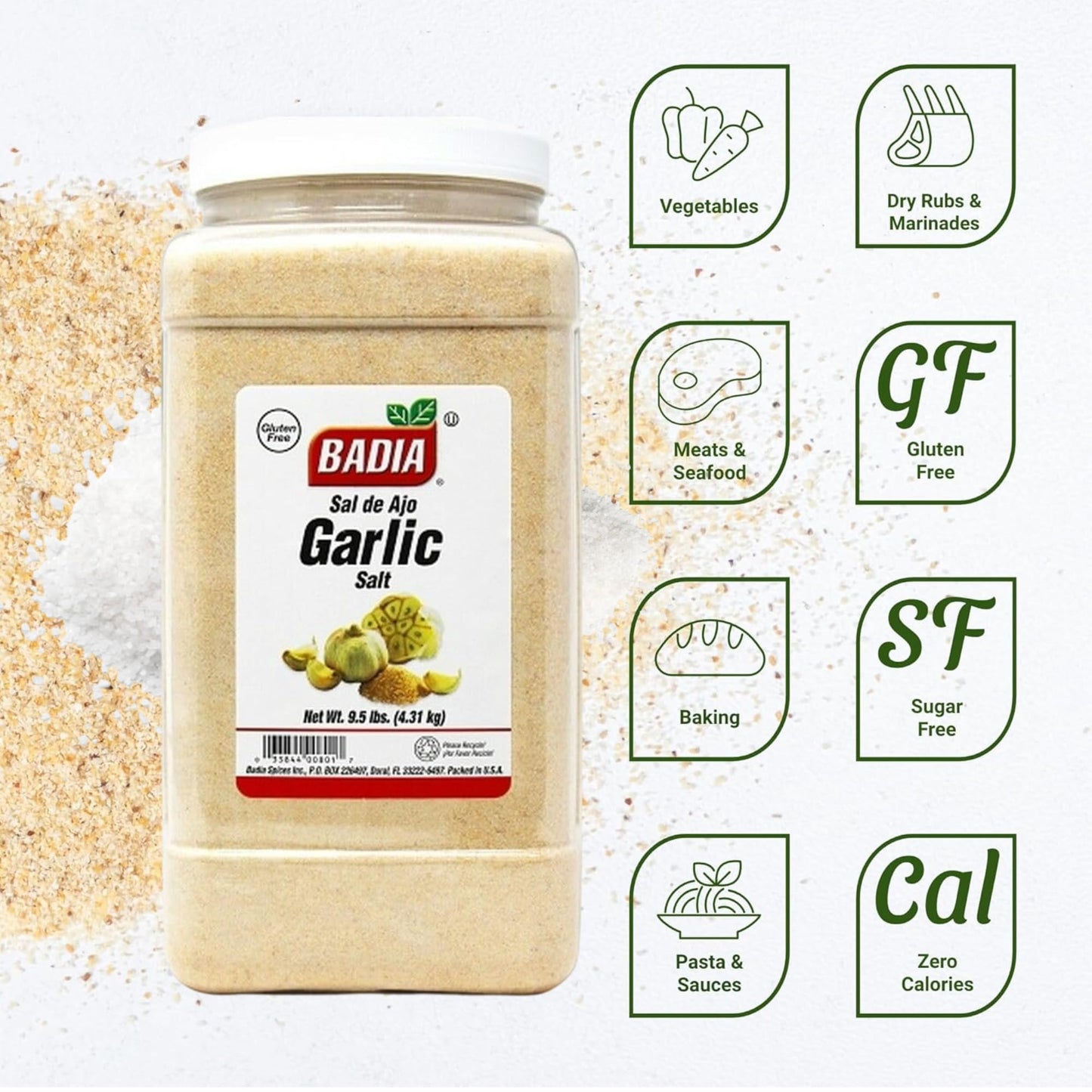 Badia Garlic Salt  9.5 Pound - Perfect for Cooking  Grilling & Marinades  enhanced Quality  Food Service Size