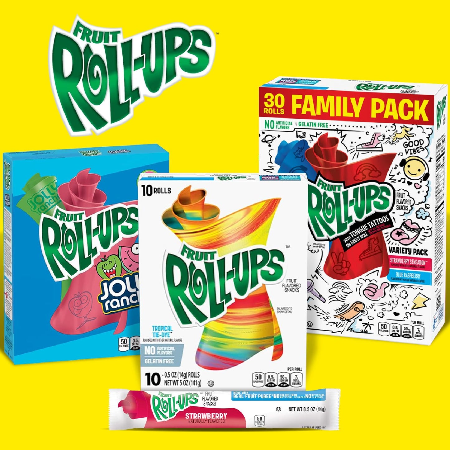 Fruit Roll-Ups Fruit Flavored Snacks, Jolly Rancher, Variety Pack, 10 ct (Pack of 10)