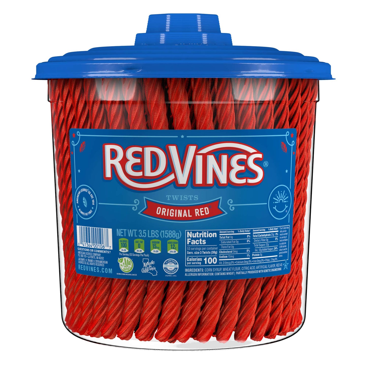 Red Vines Licorice, Original Red Flavor Soft & Chewy Candy Twists, 3.5 Lbs, 56 Ounce
