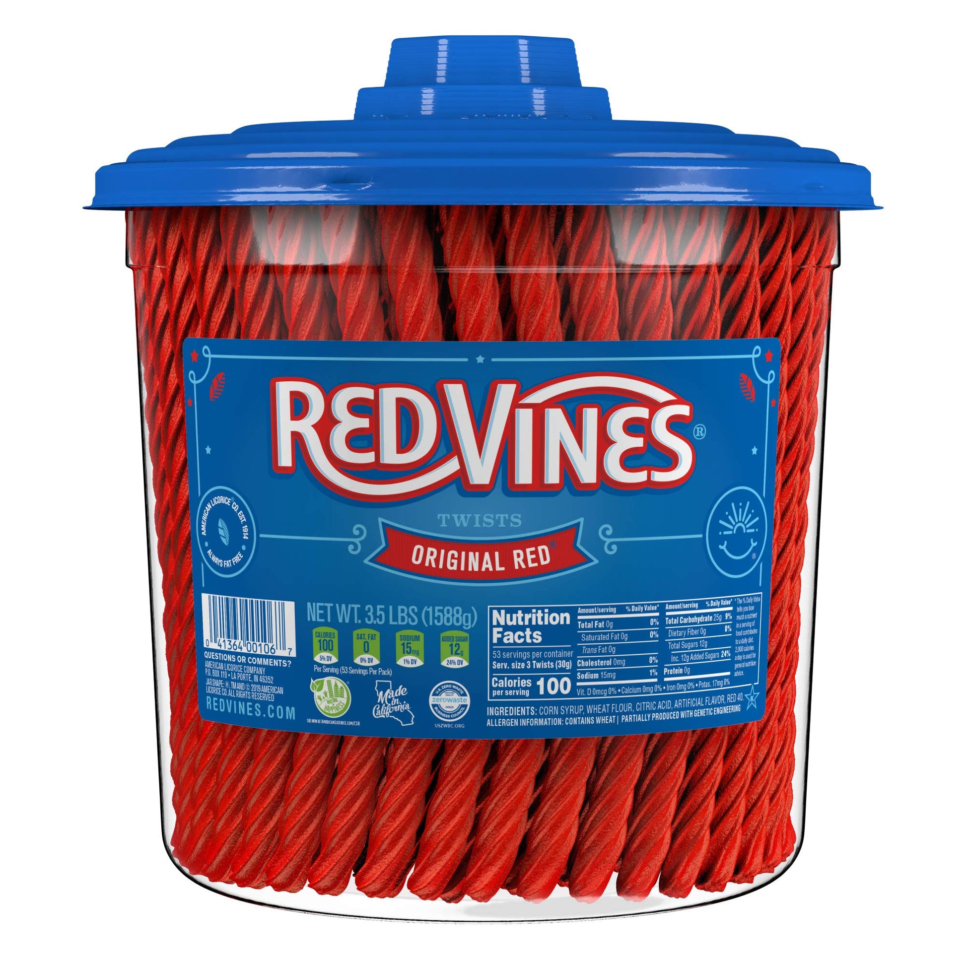 Red Vines Licorice, Original Red Flavor Soft & Chewy Candy Twists, 3.5 Lbs, 56 Ounce