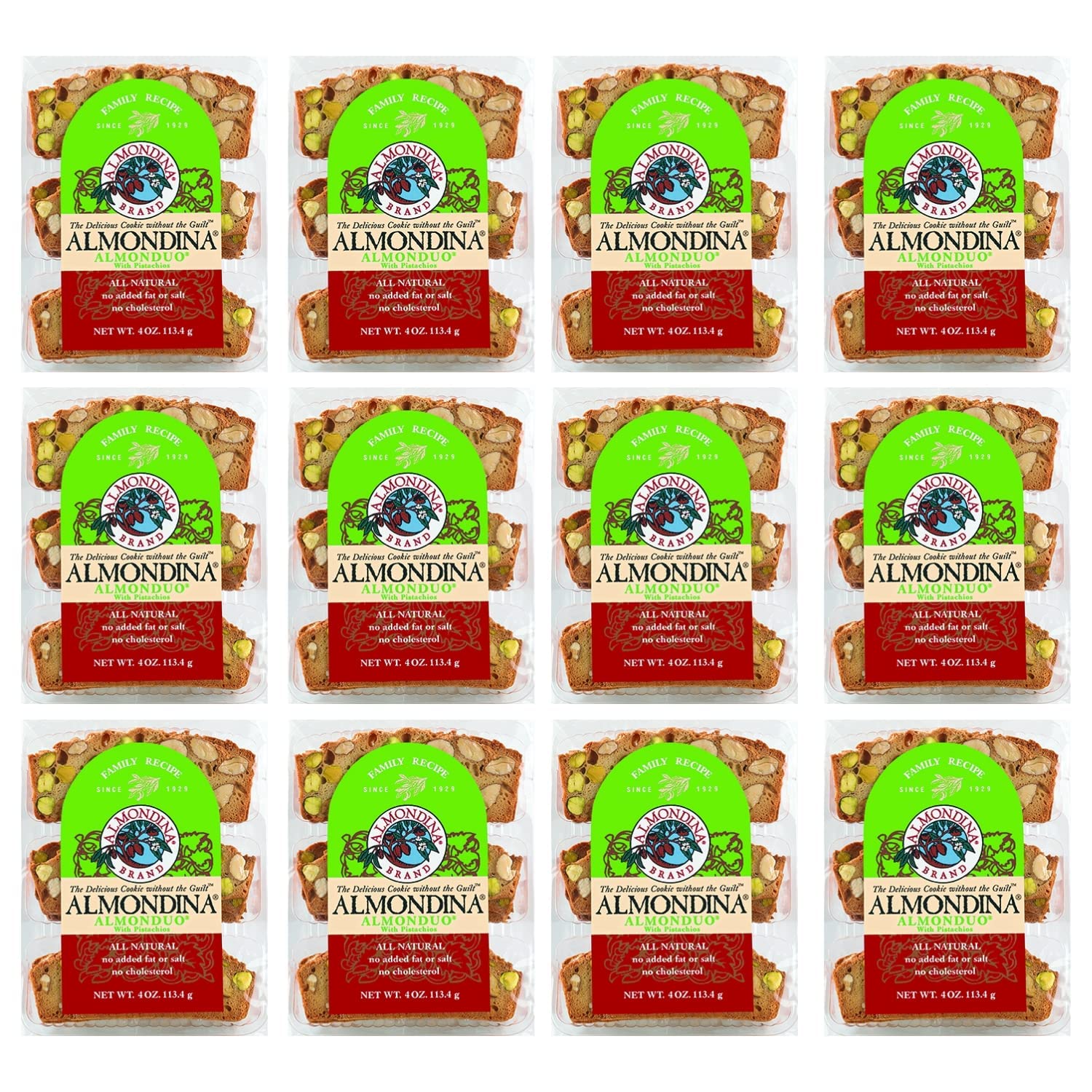 Almondina Almond Cookies, Almonduo Flavor, Roasted Almonds and Pistachios, Non-Dairy and Kosher Thin Cookies, Toasted with Natur
