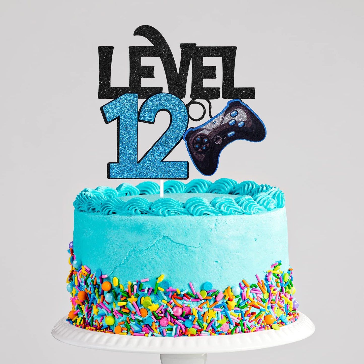 Level 12 Game Birthday Cake Topper - Video Game Boys 12Th Birthday Level Up Party Blue Cake Supplies - Game On Winner Gaming Party Decorations