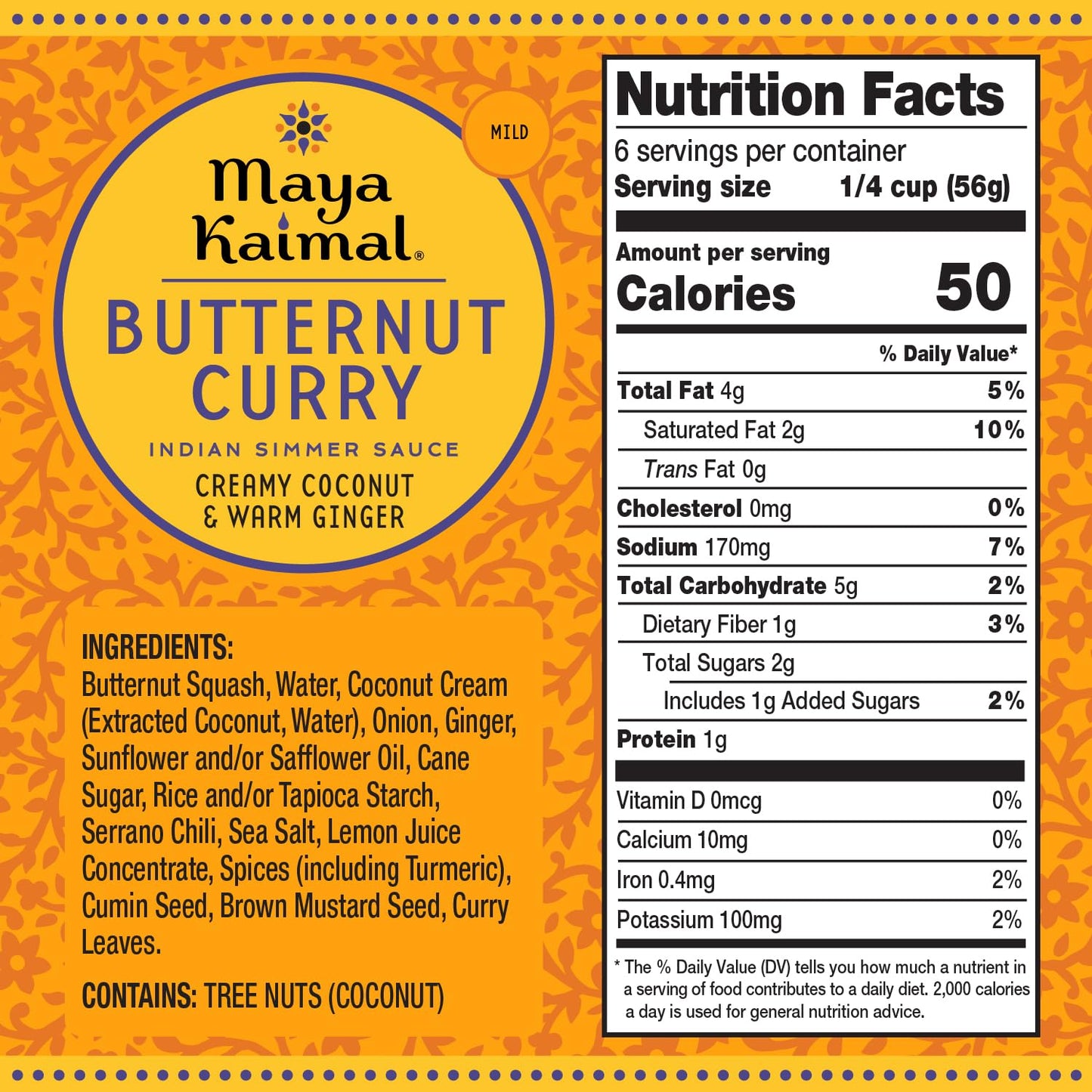 Maya Kaimal Butternut Curry Simmer Sauce, Mild Indian Simmer Sauce with Creamy Coconut and Warm Ginger, Vegan, Dairy Free and No