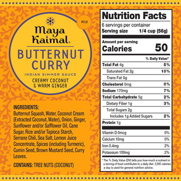Maya Kaimal Butternut Curry Simmer Sauce, Mild Indian Simmer Sauce with Creamy Coconut and Warm Ginger, Vegan, Dairy Free and No
