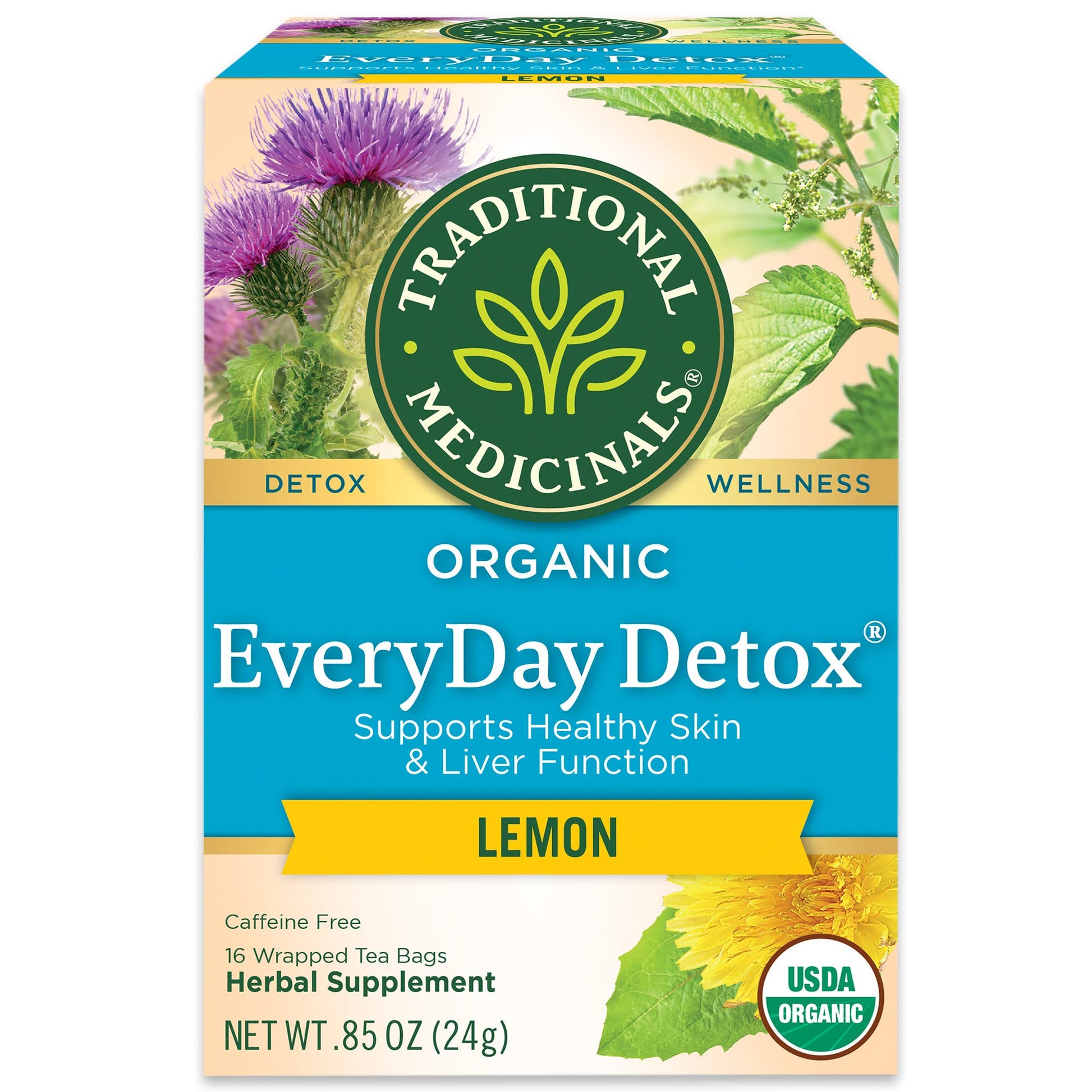Traditional Medicinals Organic Everyday Detox Lemon Herbal Tea, Supports Healthy Skin & Liver Function, (Pack Of 3) - 48 Tea Bag
