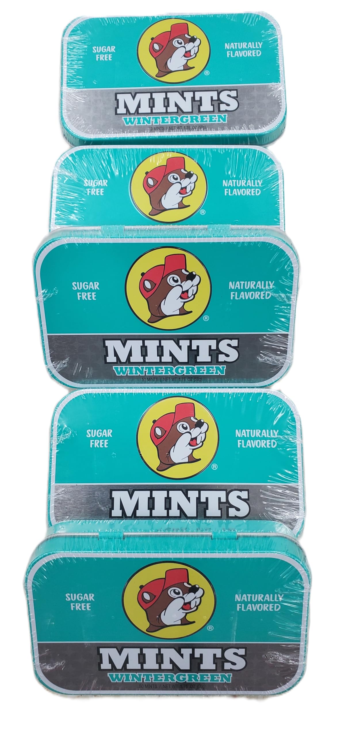 Buc-ee's 2025 Gluten Free & Sugar Free Mints - 50 mints Tin Can, Pack of 5 Non-GMO - Vegan - Soy Free - Natural Flavor (Wintergr