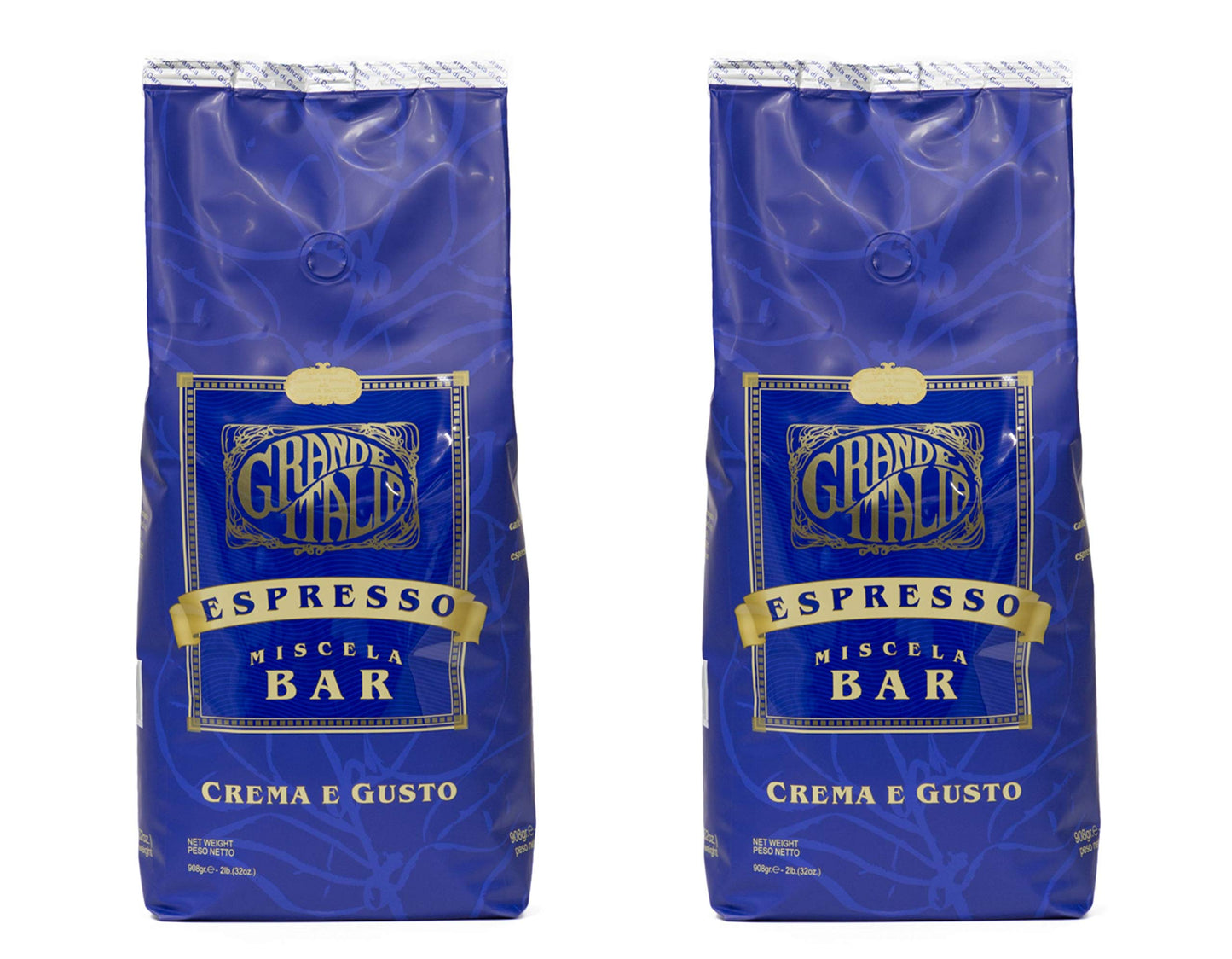 Grande Italia Espresso; Small Batch Artisan Roasted: Bar, Crema E Gusto, Whole Bean (2Lb Bag, Pack Of 2)