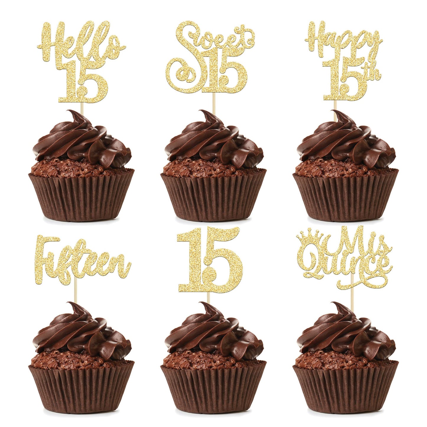 36Pcs 15Th Birthday Cupcake Toppers Sweet 15 Hello 15 Cake Toppers Fifteen Happy 15Th Cupcake Picks 15Th Birthday Cake Decoratio