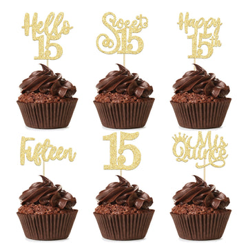 36Pcs 15Th Birthday Cupcake Toppers Sweet 15 Hello 15 Cake Toppers Fifteen Happy 15Th Cupcake Picks 15Th Birthday Cake Decoratio
